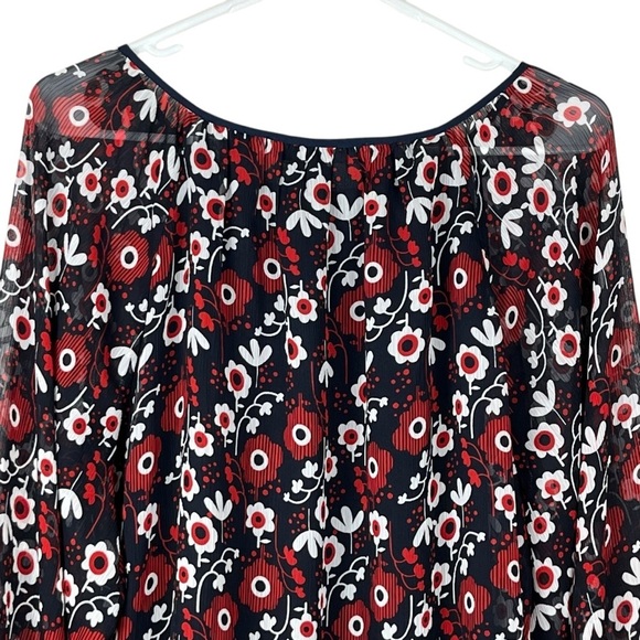 NWOT Tommy Hilfiger Red & Navy Blue Sheer Floral Blouse Size XXL - Picture 7 of 14